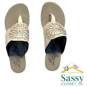 Brighton Ferrara Cream Leather Wedge Sandals Size 9 EUC